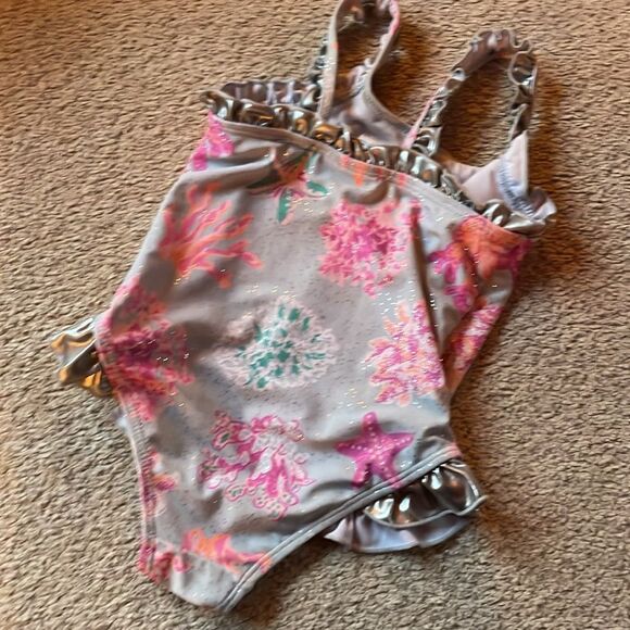 Girls' Ruffled Swimsuit with Sea Life Print - Picture 6 of 8